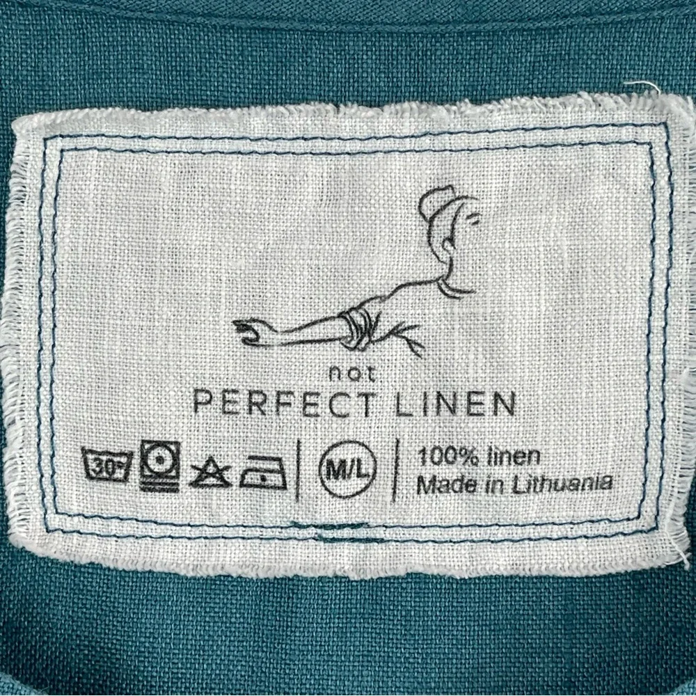 Not PERFECT LINEN Teal Sleeveless 100% Linen Lagenlook Midi Dress Sz M/L - Picture 7 of 7